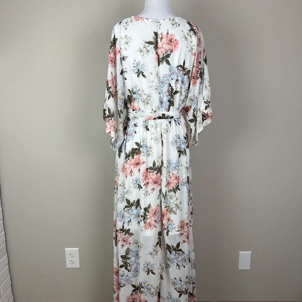 BALTIC BORN Maxi Dress Womens Large White Floral Belted‎ V-Neck Feminine Flowy L - Picture 6 of 16